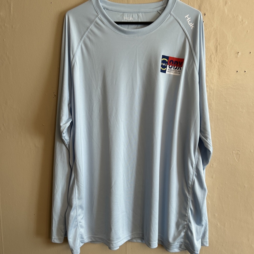 Huk Athletic Long Sleeve 2X Blue Outer Banks Barrier Island T Shirt OBX